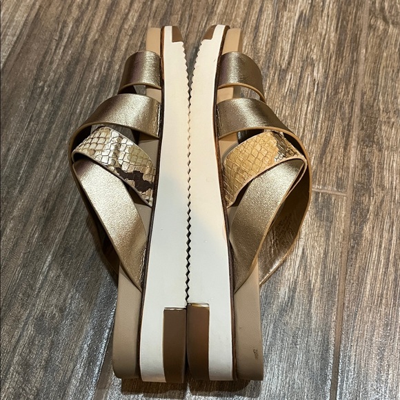 Sam Edelman Ariele Gold Metallic Snake Strappy Platform Slide On Sandals Size 6 - Picture 7 of 12